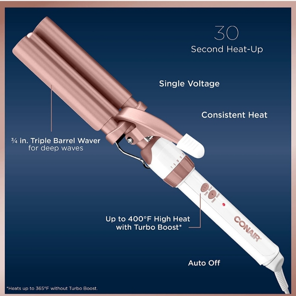 Conair Double Ceramic 3 Barrel Hair Waver, Beach Waver Curling Iron, Long-Lastin